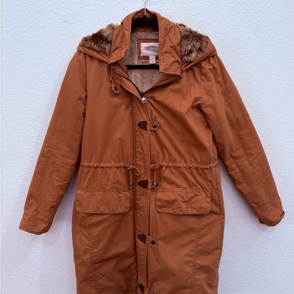 Forever 21 Brown Utility Jacket with Faux Fur Trim